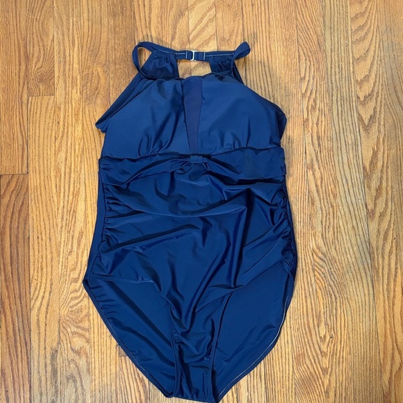 I2CRAZY One Piece Swimsuits Mesh V Neck Bathing Suits Navy L NWT - Picture 2 of 8